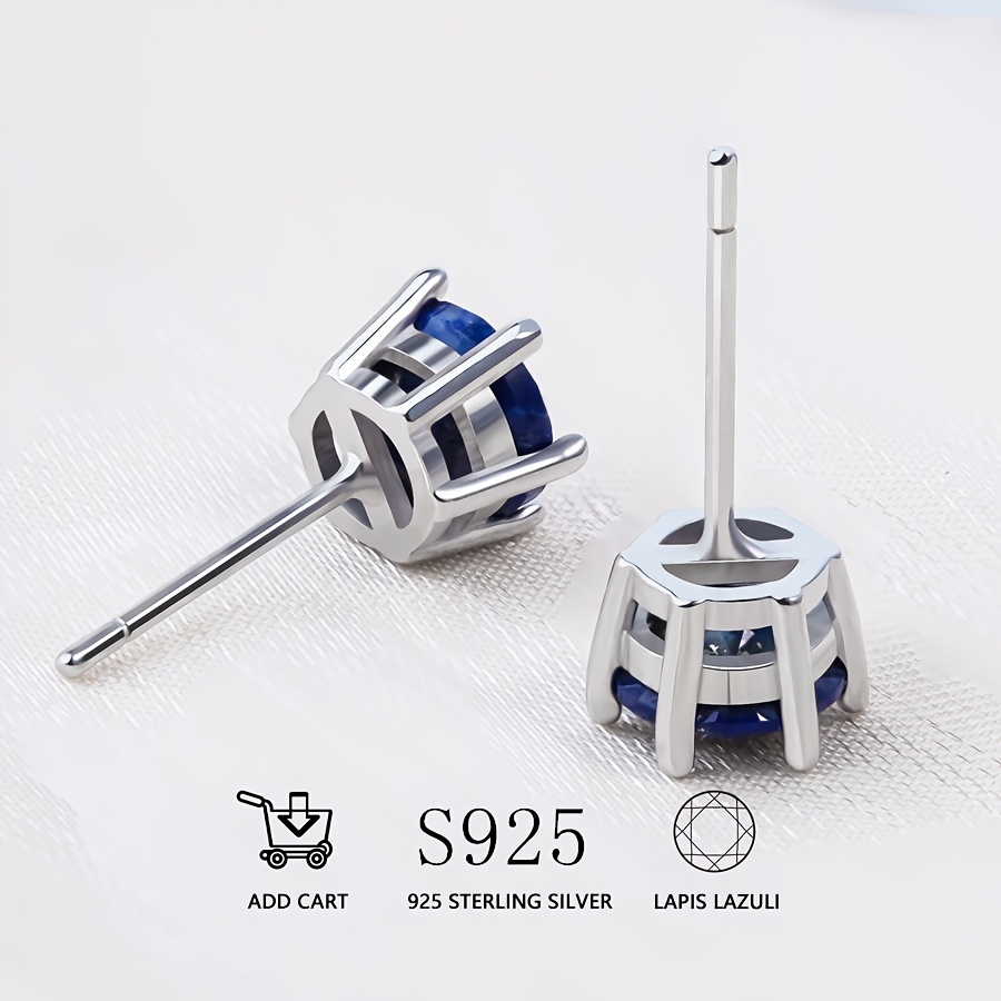 Lapis Lazuli Silver Earring Set 1.5 Carat Six Claw